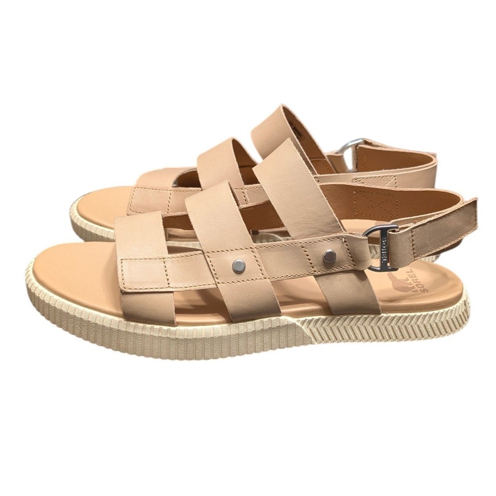Sorel Ona Ave Women's Honest Beige Tan Slingback Leather Flat Sandal Size 11